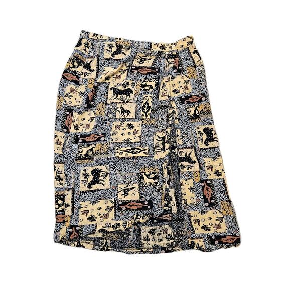 American Vintage Dresses & Skirts - Vtg Midi Skirt Sarong Womens XL Geometric Animal Print Safari Boho Gauze Cottage